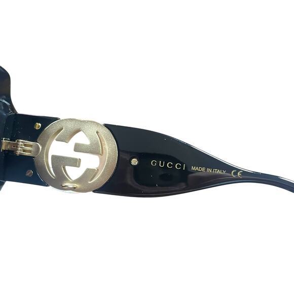 Gucci Oversized Black Square Sunglasses Brown Lens Gold Hardware‎ Chain Case New - Picture 6 of 8